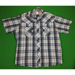Wrangler Shirt Mens 2XL Blue Plaid Pearl Snap Button Up Western Wear Cowboy